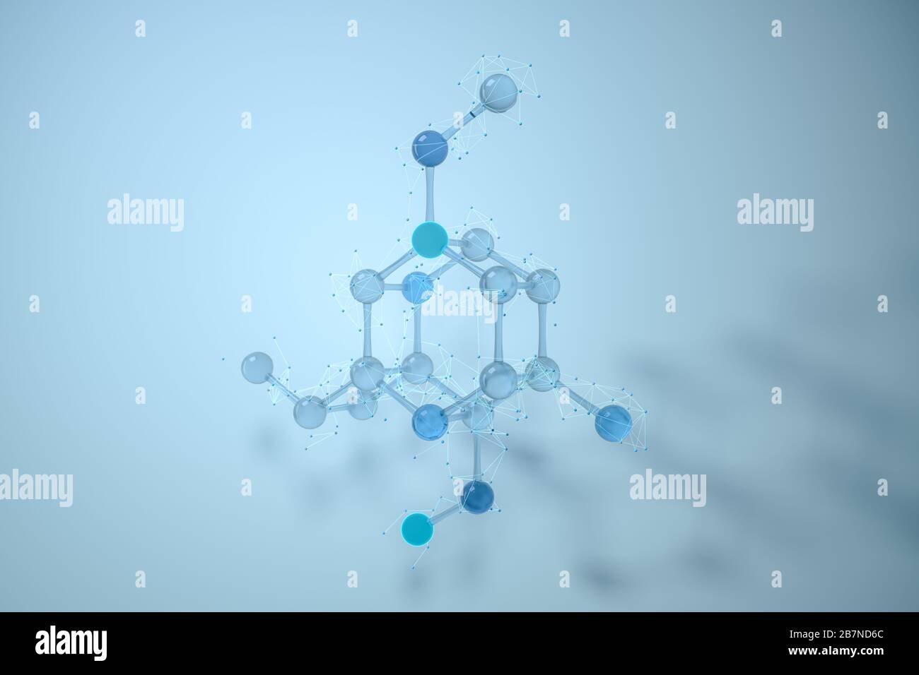 Molecole e biologia, concetto biologico, rendering 3d. Disegno digitale per computer. Foto Stock