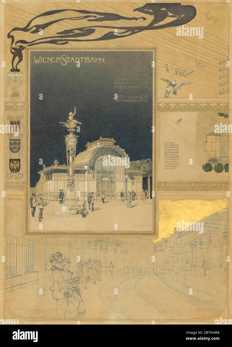 Stazione di Karlsplatz Stadtbahn a Vienna, 1895-1900. Trovato nella collezione del Museo di Vienna. Foto Stock