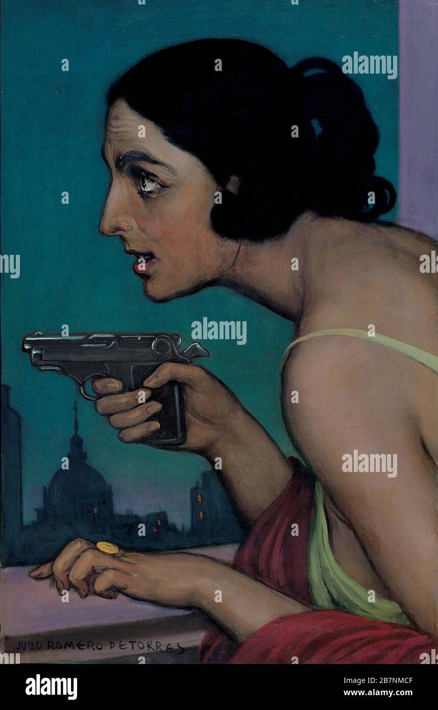 Donna con pistola, 1925. Trovato nella raccolta di Fundaci e xf3;n MAXAM. Foto Stock