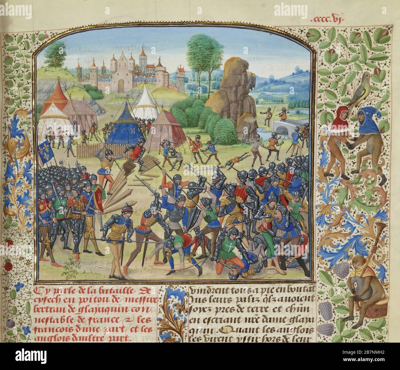 La battaglia di Chiset il 21 marzo 1373 (miniatura delle Grandes Chroniques de France di Jean Froissart), ca 1470-1475. Trovato nella Collezione di Biblioth&.xe8;que Nationale de France. Foto Stock