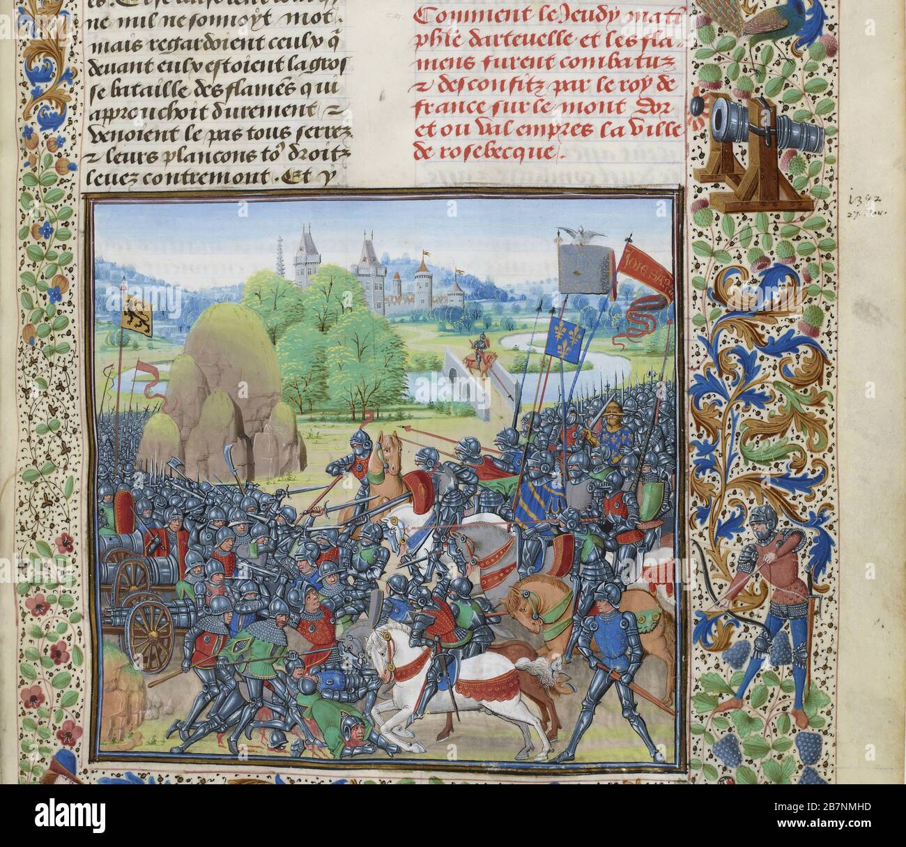 La battaglia di Rooseveke il 27 novembre 1382 (miniatura delle Grandes Chroniques de France di Jean Froissart), ca 1470-1475. Trovato nella Collezione di Biblioth&.xe8;que Nationale de France. Foto Stock