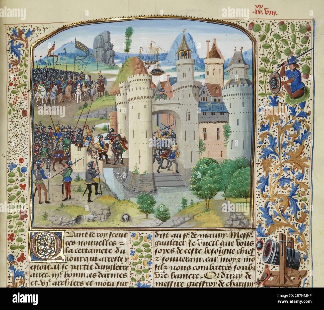 Il tentativo francese di recuperare Calais dall'Inghilterra, 1350 (miniatura delle Grandes Chroniques de France di Jean Froissart), circa 1470-1475. Trovato nella Collezione di Biblioth&.xe8;que Nationale de France. Foto Stock