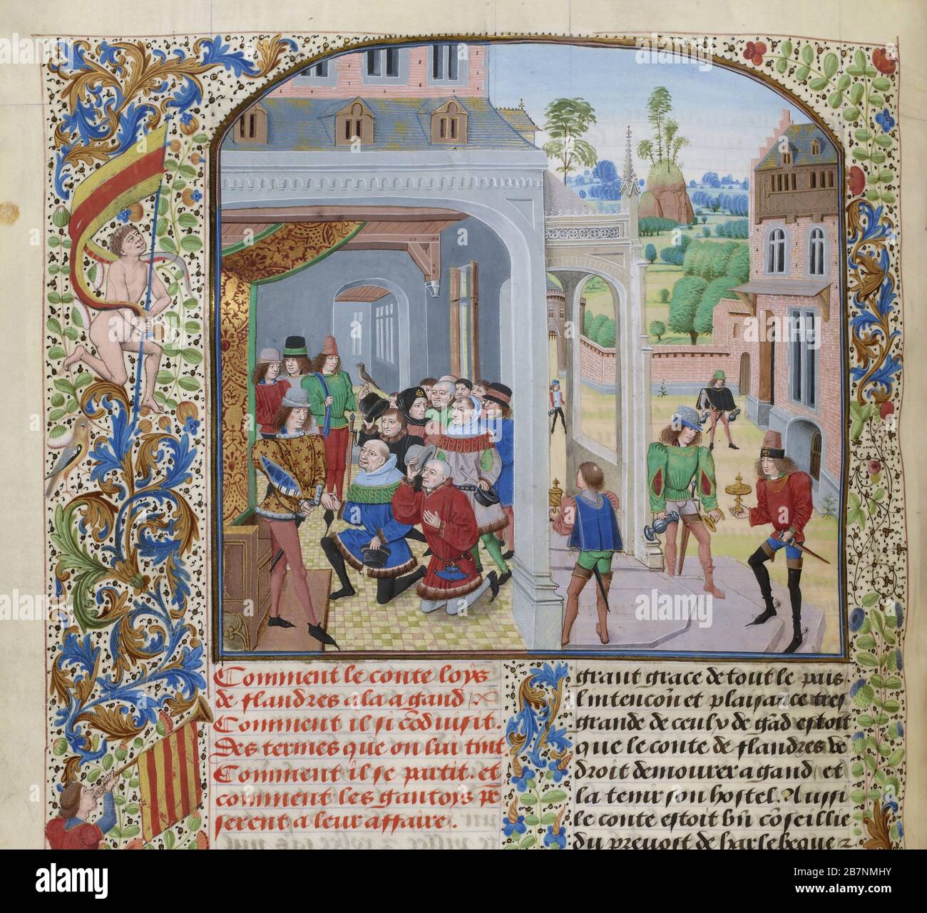Omaggio di Luigi II di Male da parte di una deputazione di Gand (miniatura delle Grandes Chroniques de France di Jean Froissart), ca 1470-1475. Trovato nella Collezione di Biblioth&.xe8;que Nationale de France. Foto Stock