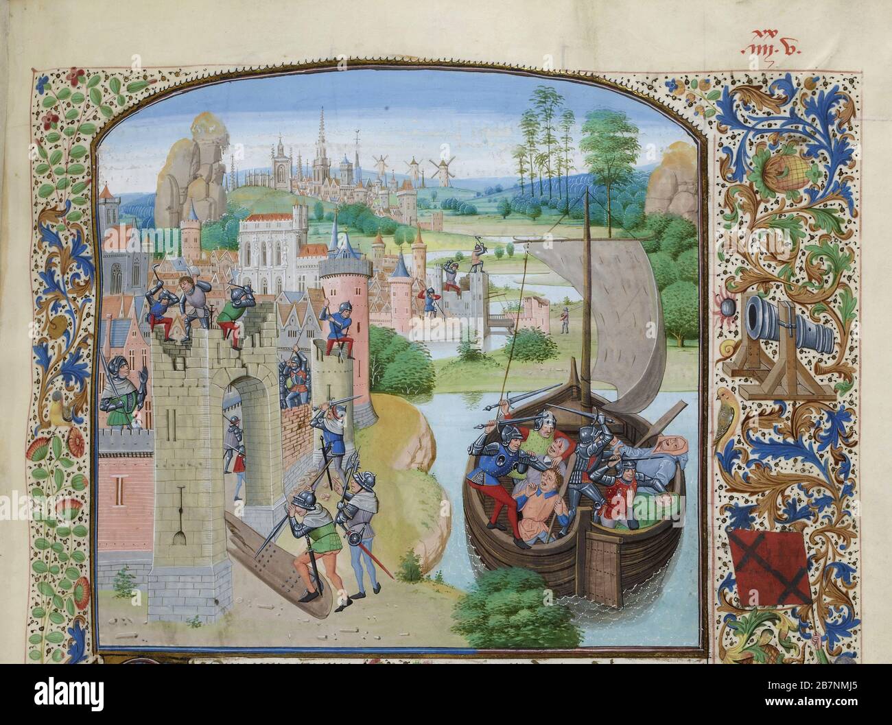 Massacro dei commercianti di Gand ad Audenarde 1380 (miniatura dalle Grandes Chroniques de France di Jean Froissart), ca 1470-1475. Trovato nella Collezione di Biblioth&.xe8;que Nationale de France. Foto Stock