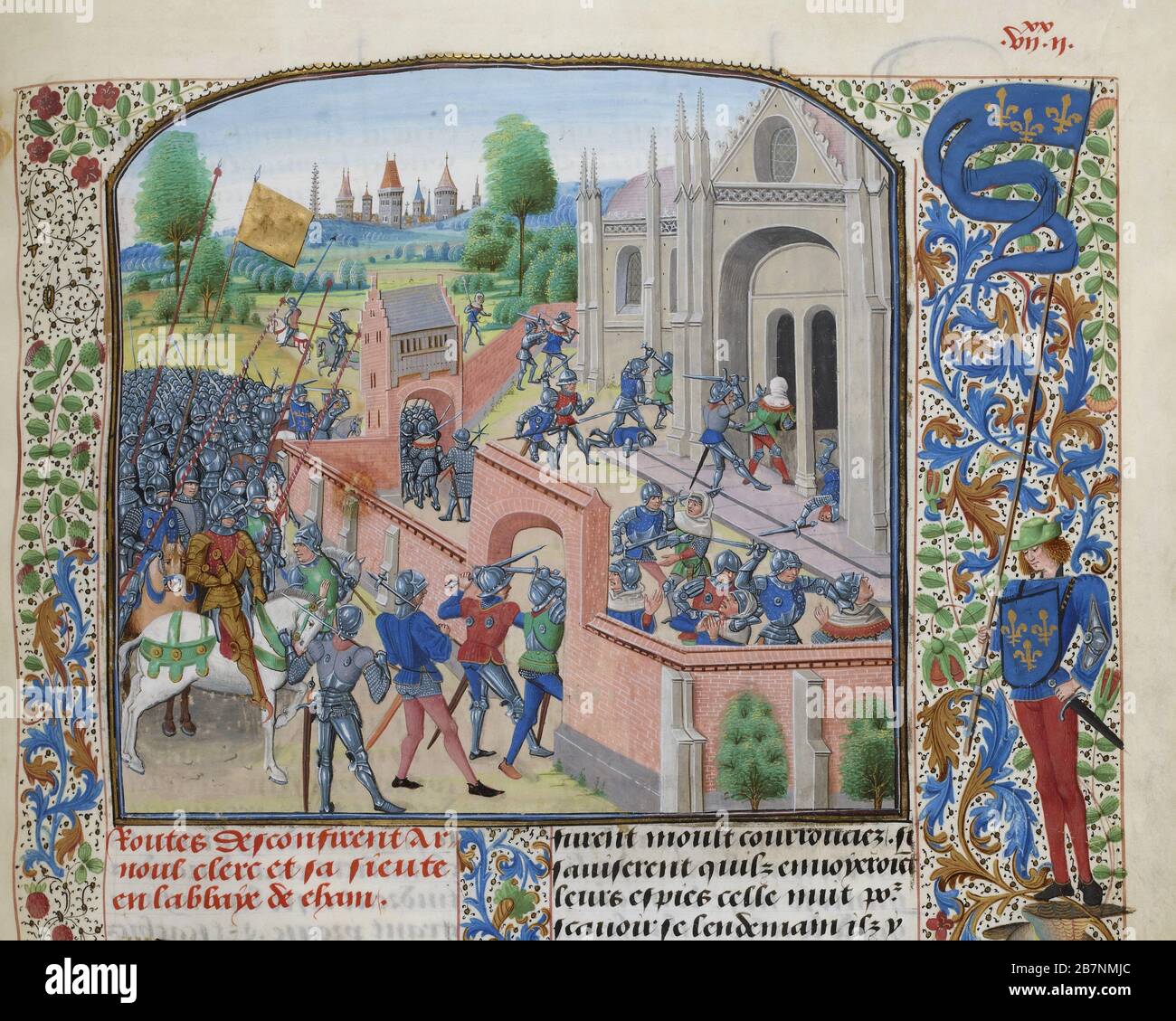 Presa dell'Abbazia dell'Ename, 1381 (miniatura delle Grandes Chroniques de France di Jean Froissart), ca 1470-1475. Trovato nella Collezione di Biblioth&.xe8;que Nationale de France. Foto Stock