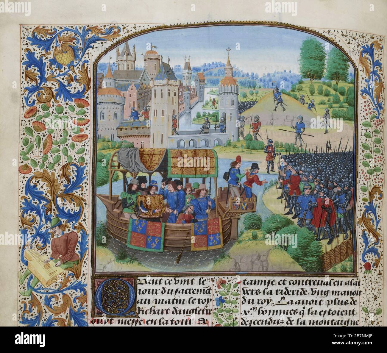 Richard II incontra i ribelli il 14 giugno 1381 (miniatura delle Grandes Chroniques de France di Jean Froissart), circa 1470-1475. Trovato nella Collezione di Biblioth&.xe8;que Nationale de France. Foto Stock