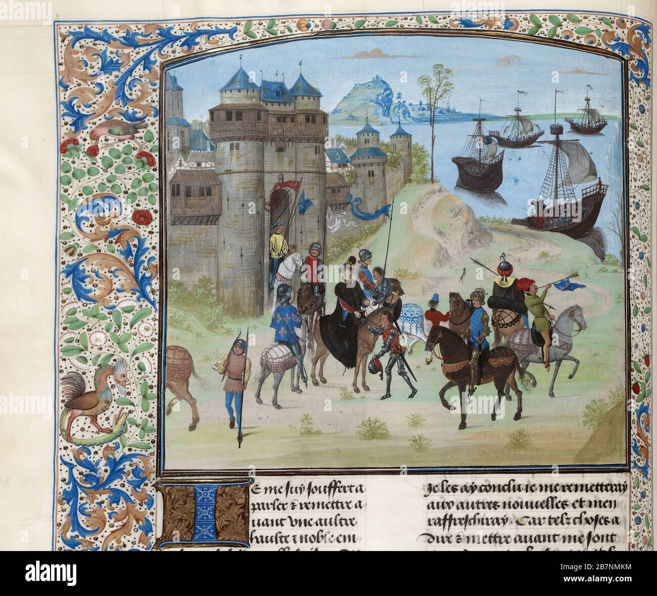 Partenza del duca Ludovico II di Borbone da Genova a Tunisi (miniatura delle Grandes Chroniques de France di Jean Froissart), ca. 1470-1475. Trovato nella Collezione di Biblioth&.xe8;que Nationale de France. Foto Stock