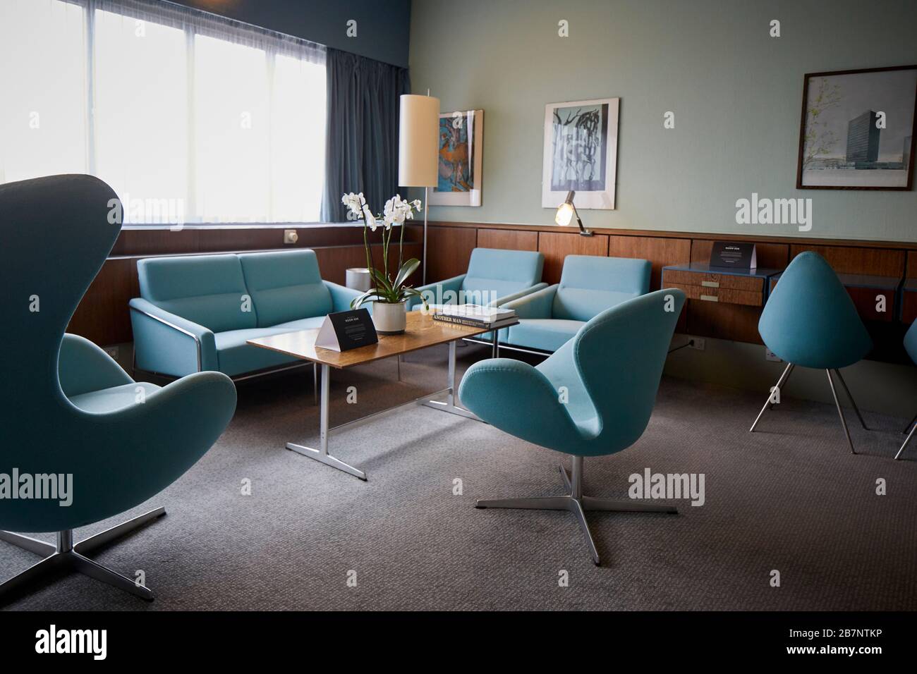 Copenhagen, capitale della Danimarca, Sala 606 una sala museo nel SAS Radisson Hotel l'unica stanza progettata da Arne Jacobsen Foto Stock