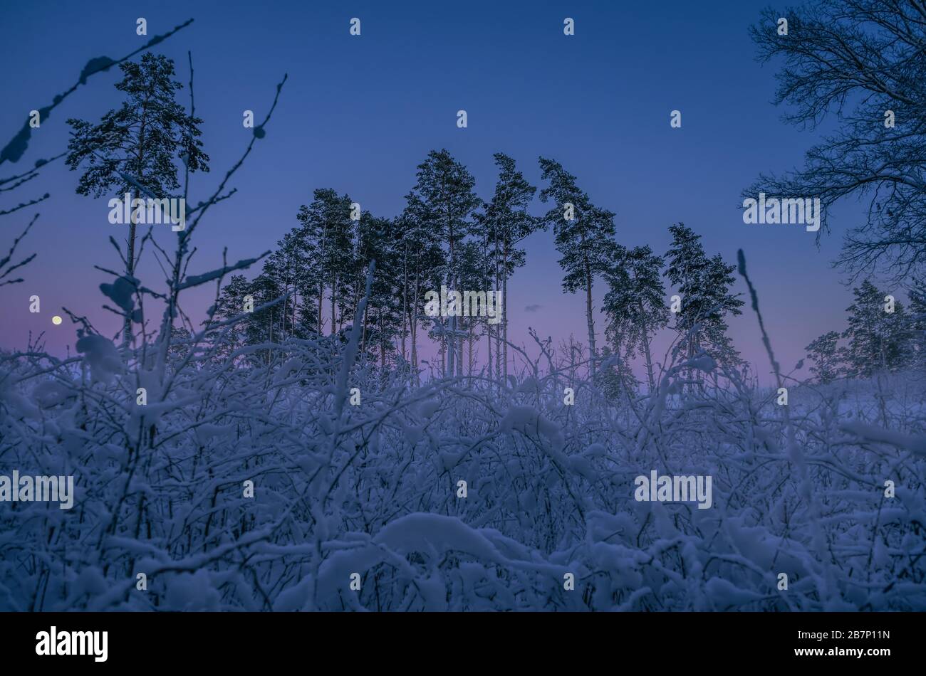 Collina sacra in inverno freddo luna piena su Foto Stock