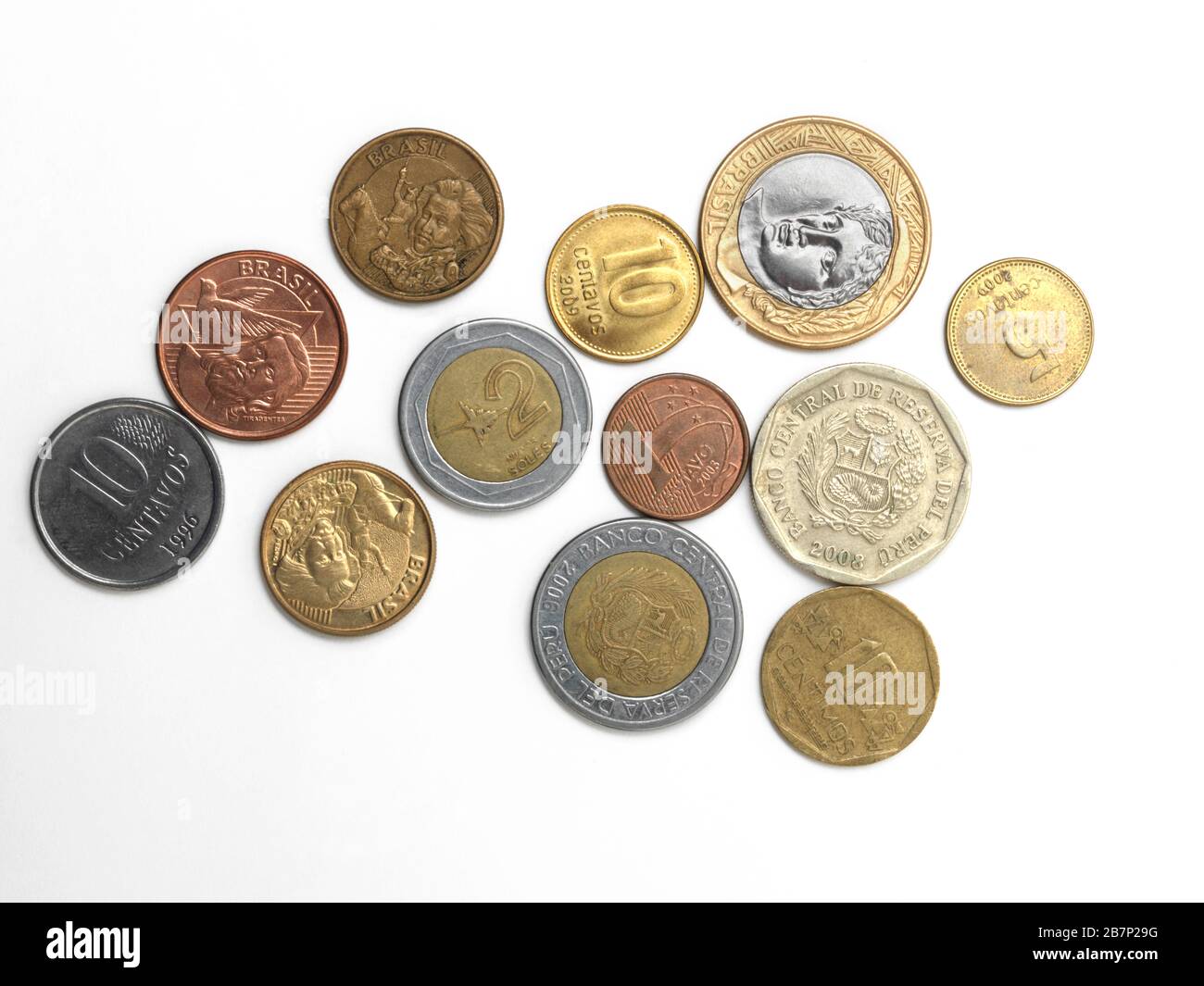 Monete brasiliane Reias e Peruvian Soles Foto Stock