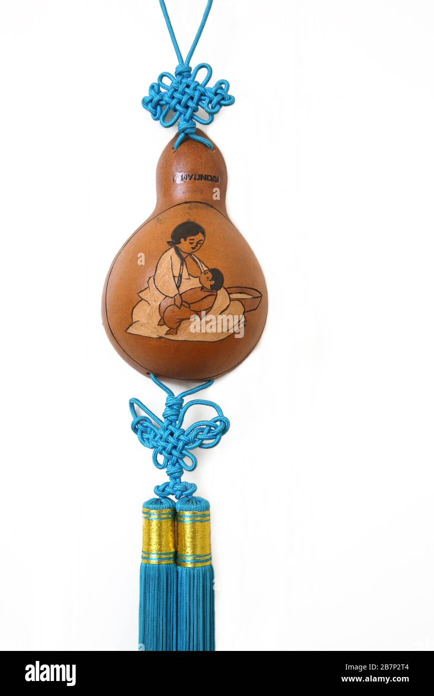 Korean Hanging Hand intagliato Gourd con Tassel Foto Stock
