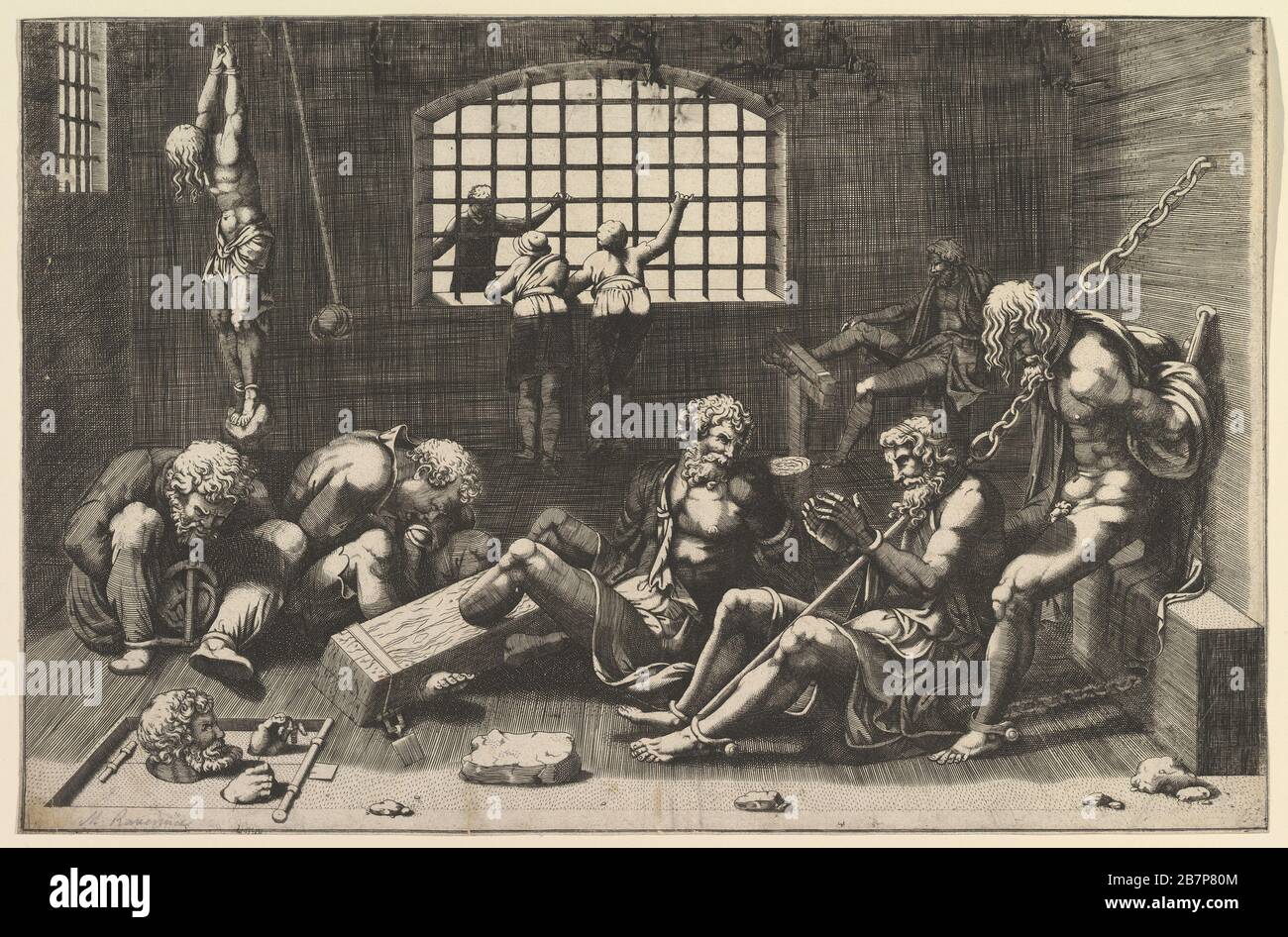 La prigione, 1550-1600. Precedentemente attribuito a Giorgio Ghisi . Dopo Giulio Romano Foto Stock
