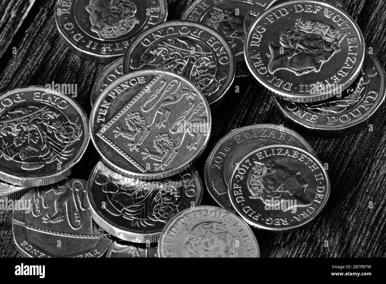 Monete britanniche. Foto Stock