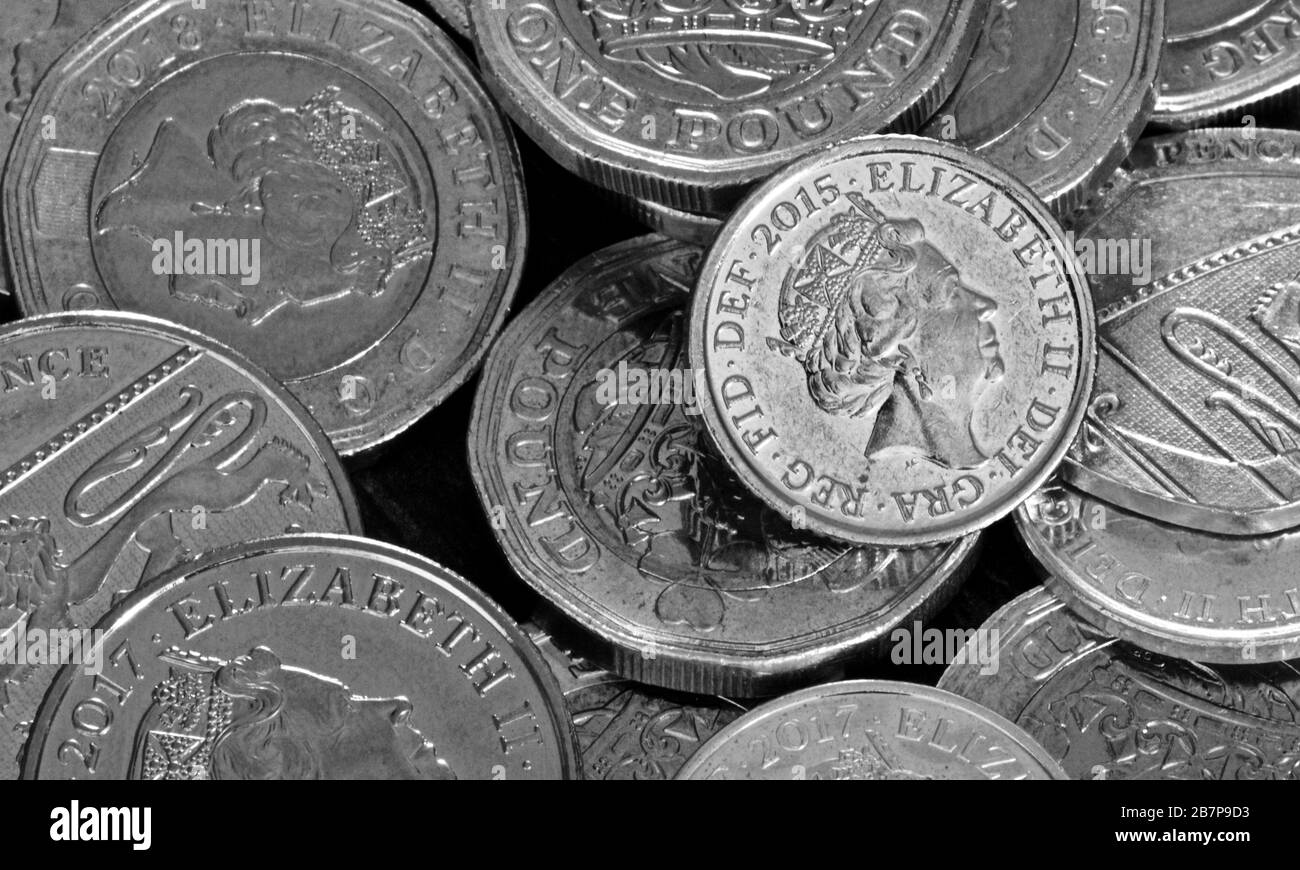 Monete britanniche. Foto Stock