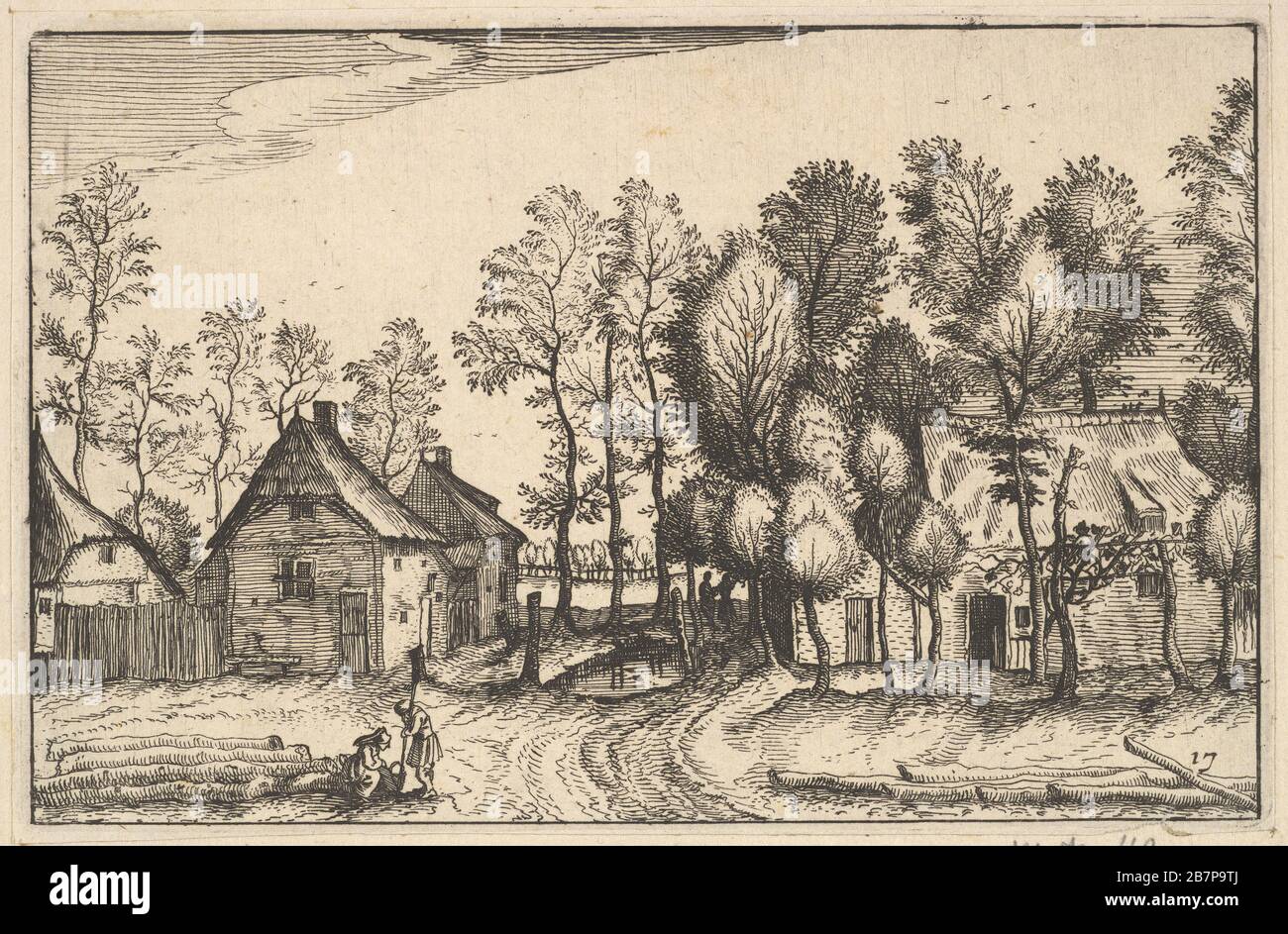 Paesaggio con alberi di ricci, piatto 17 da Regiunculae et Villae aliquot Ducatus Brabantiae, ca. 1610. Dopo il Maestro dei piccoli Paesaggi. Foto Stock