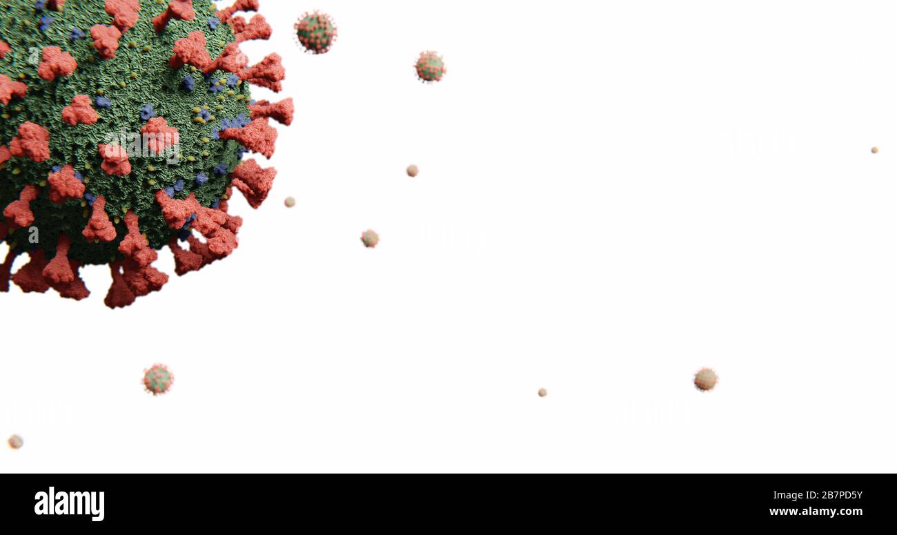 COVID-19 molecole di virus di influenza di Corona su sfondo bianco - nCOV coperchio di epidemia di coronavirus foto Foto Stock