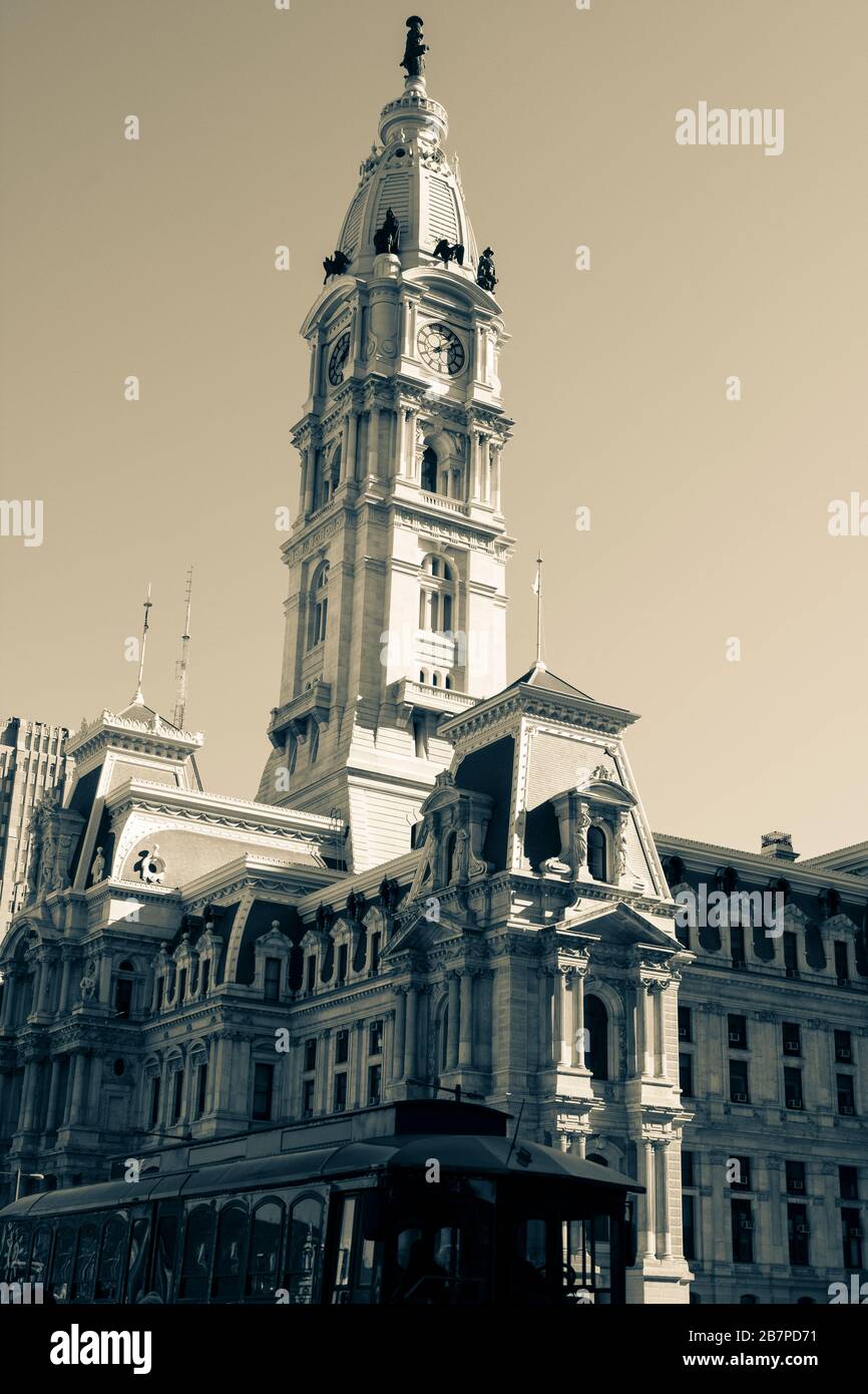 Philadelphia City Hall spire, tono seppia Foto Stock