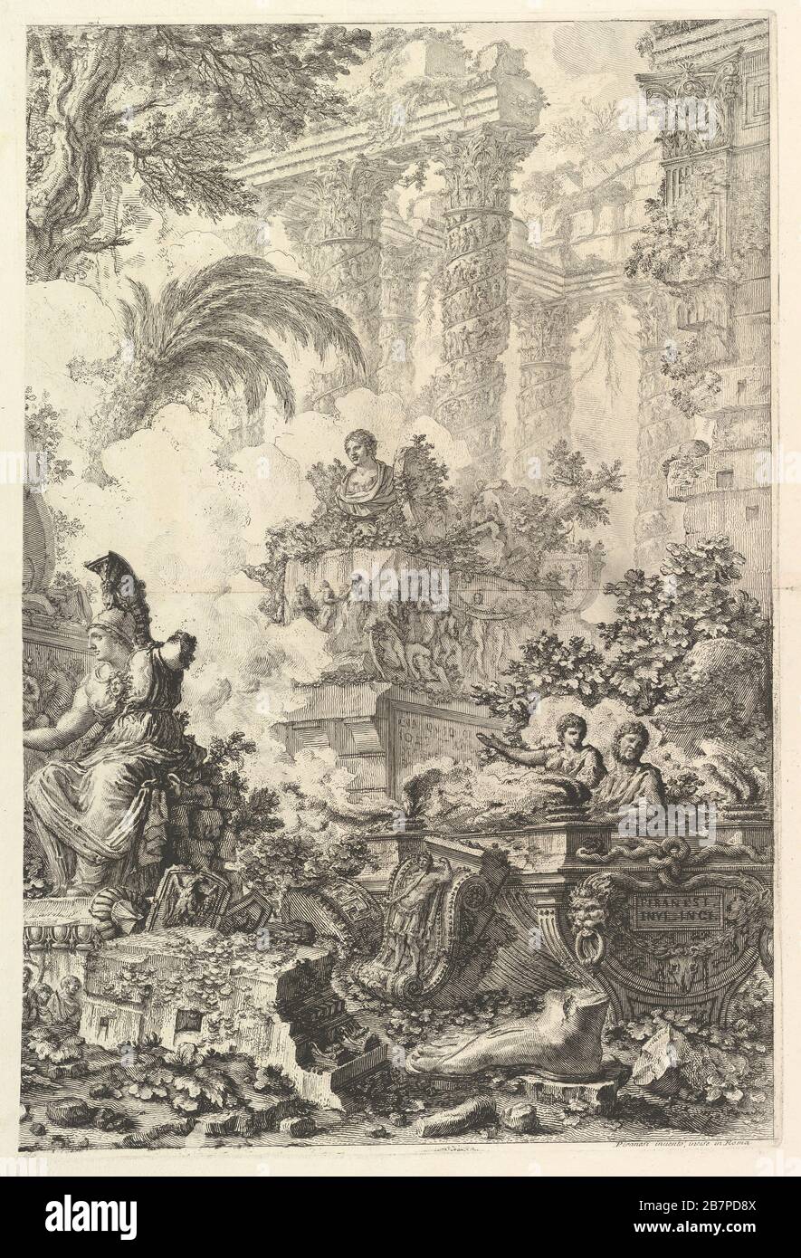 Frontespizio, con Statua di Minerva, ca. 1748. Foto Stock