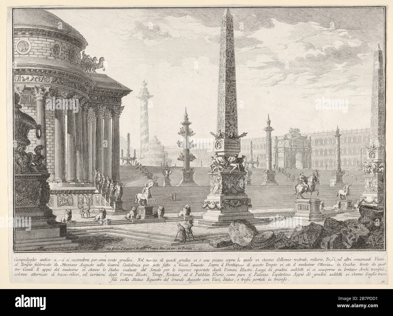 Piatto 10: 'L'antico Campidoglio è salito di circa cento gradini [...]' (Campidoglio antico a cui si ascendeva per circa cento gradi [...]), dalla serie 'parte uno di architettura e prospettive: Disegnato e inciso da Gio. BATT'a Piranesi, architetto veneziano: Dedicato a Nicola Giobbe' (prima parte di architettura, e inventato prospero, ed incise da Gio. BATT'a Piranesi architetto Veneziano dedica al Sig. Nicola Giobbe), 1743. Foto Stock