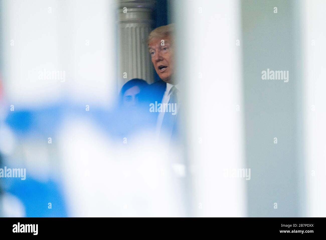 Washington, District of Columbia, USA. 17 Marzo 2020. Il presidente DONALD TRUMP ha visto attraverso le porte di briefing della stampa durante la riunione della task force Coronavirus White House Briefing, 17 marzo 2020 Credit: Douglas Christian/ZUMA Wire/Alamy Live News Foto Stock