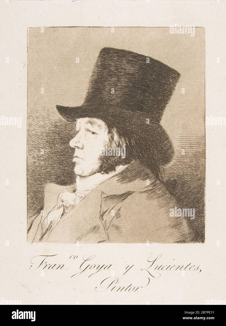 Targa 1 di 'Los Caprichos': Autoritratto di Goya ( Franco. Goya e Lucientes, Pintor), 1799. Foto Stock