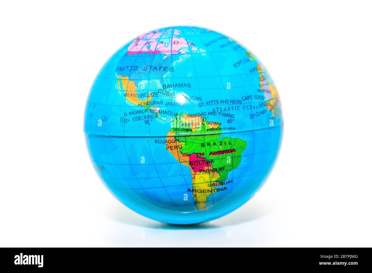 globo mondiale isolato su sfondo bianco. Faccia americana del pianeta terra  Foto stock - Alamy