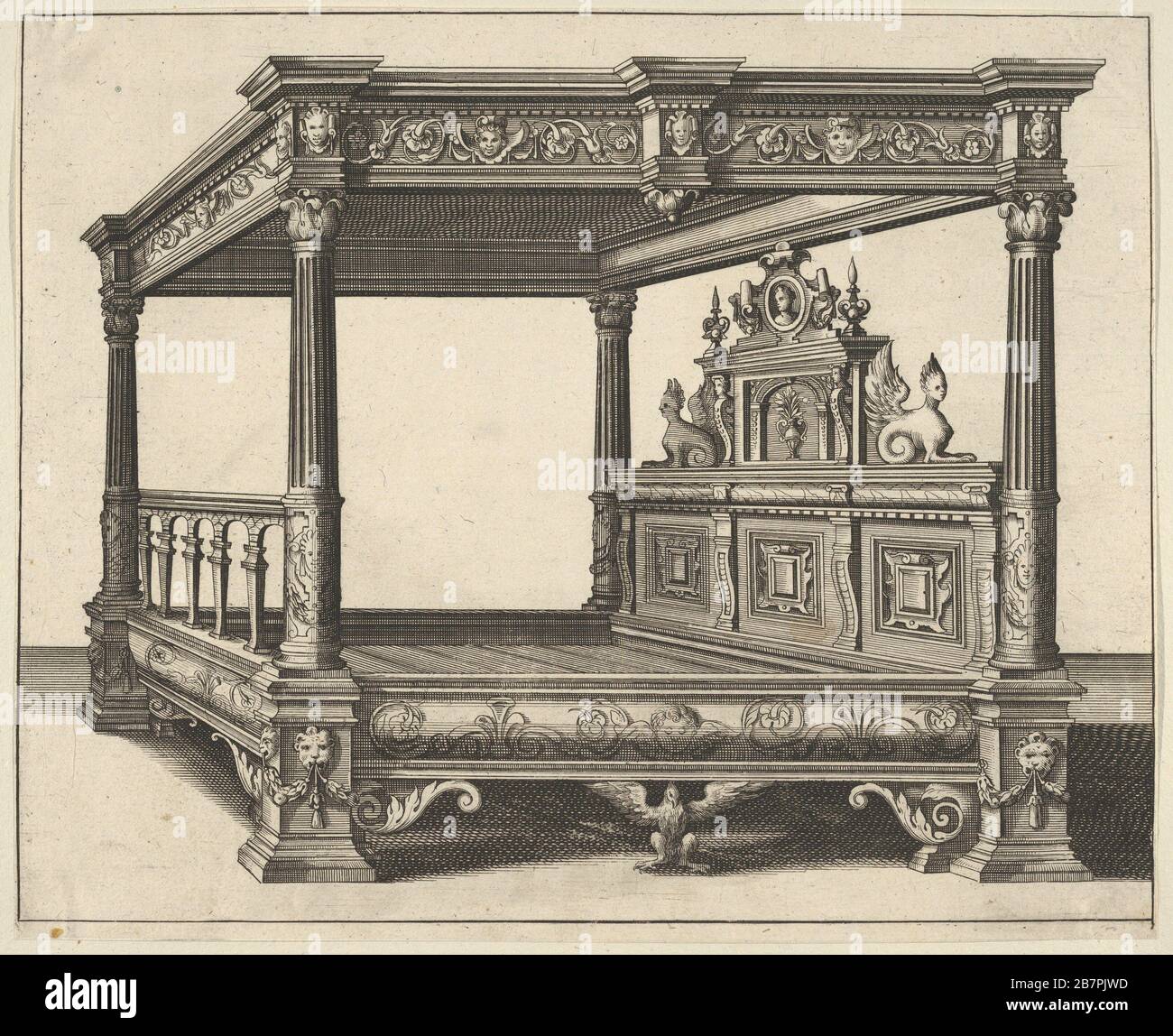 Letto a baldacchino da 'Verscheyden Schrynwerck (...)' ['Plusieurs Menuiseries (...)'], 1658. Foto Stock