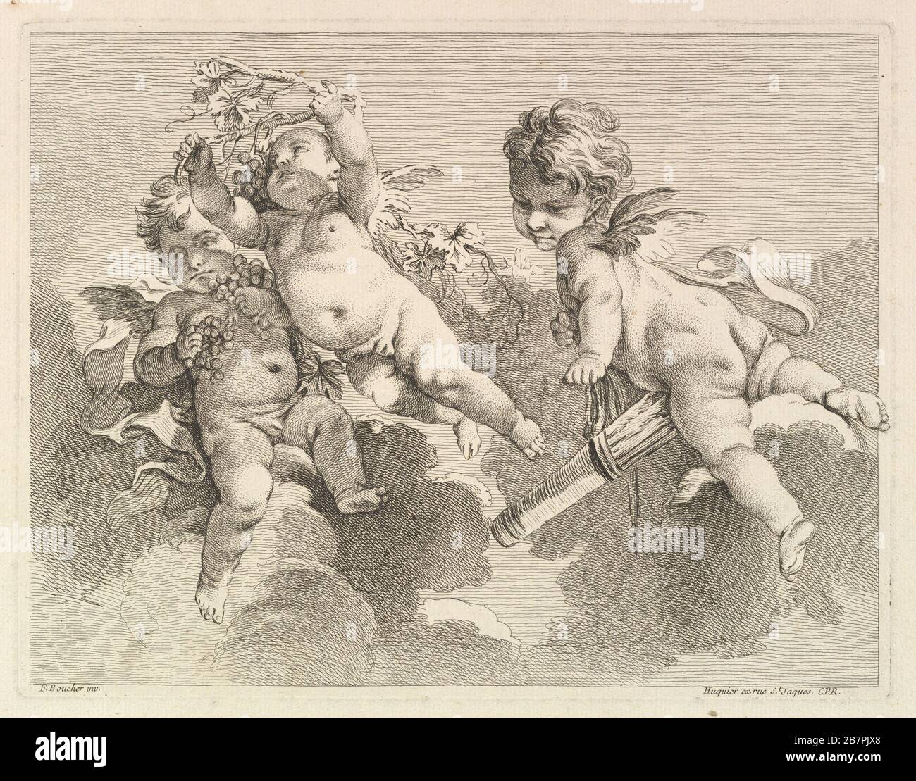 Tre amori, uno con una frana, l'altro, uva, 1727-60. Foto Stock