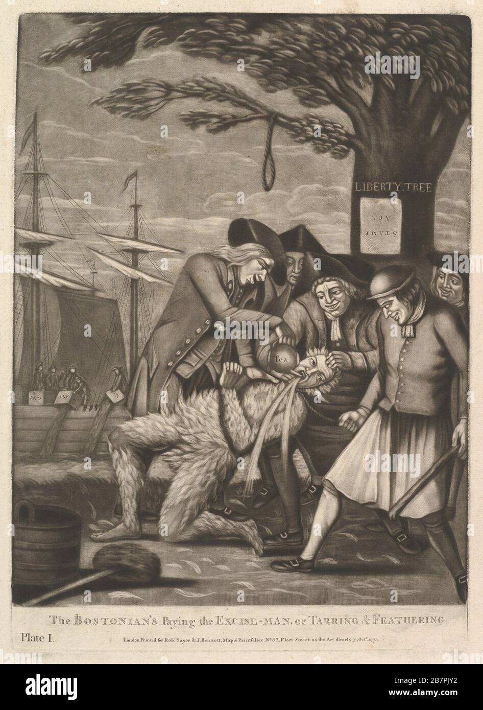I bostoniani che pagano l'uomo delle accise, o Tarring &amp; Feathering, 31 ottobre 1774. Foto Stock