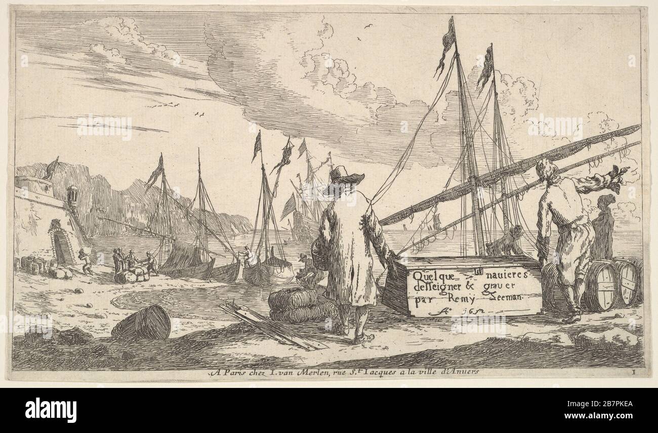 Pagina del titolo, "Quelque navigeres deisseigner &amp; graver par Remy Zeeman", 1652. Foto Stock