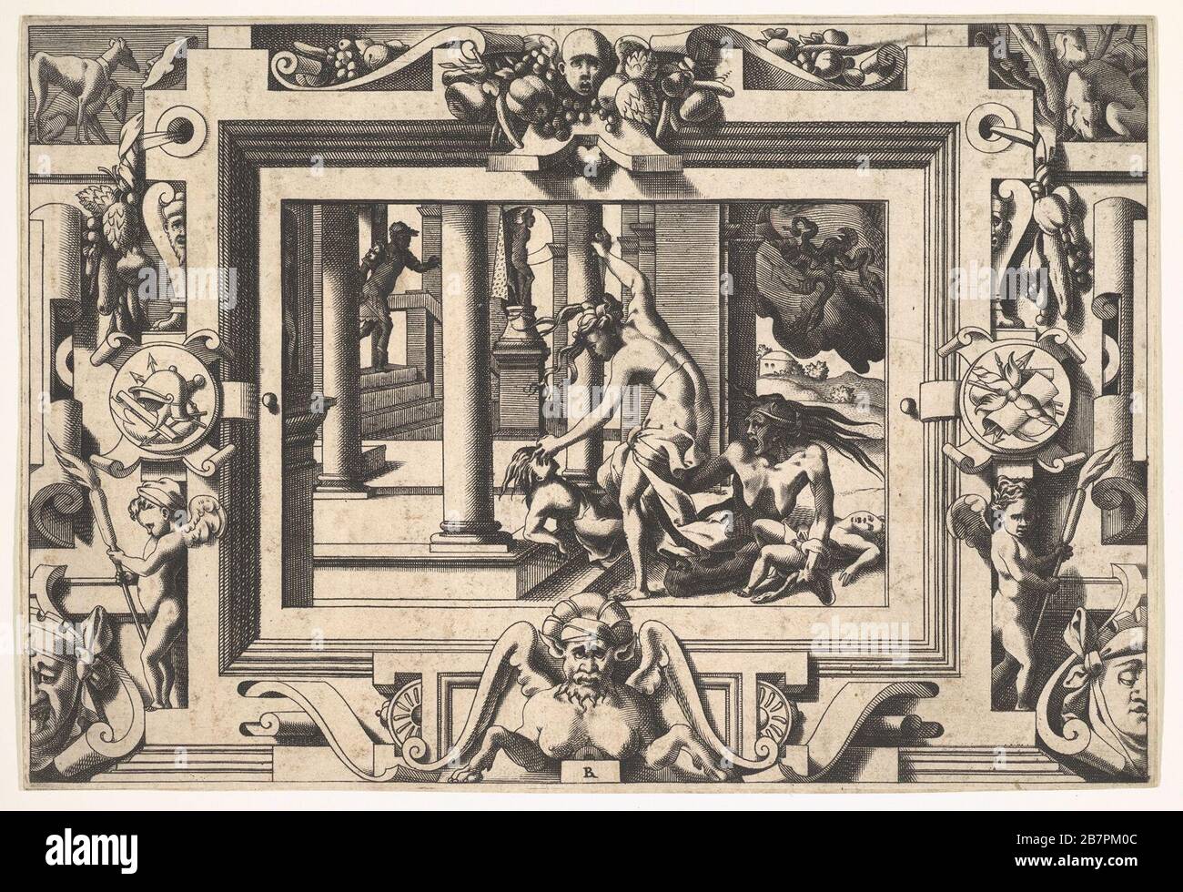 Medea uccide i suoi due figli di Jason (pour qui d'Abbyrte a le sang repandu, fait que du sien le tort lui soit rendu...), 1563. Dopo Leonard Thiry Foto Stock