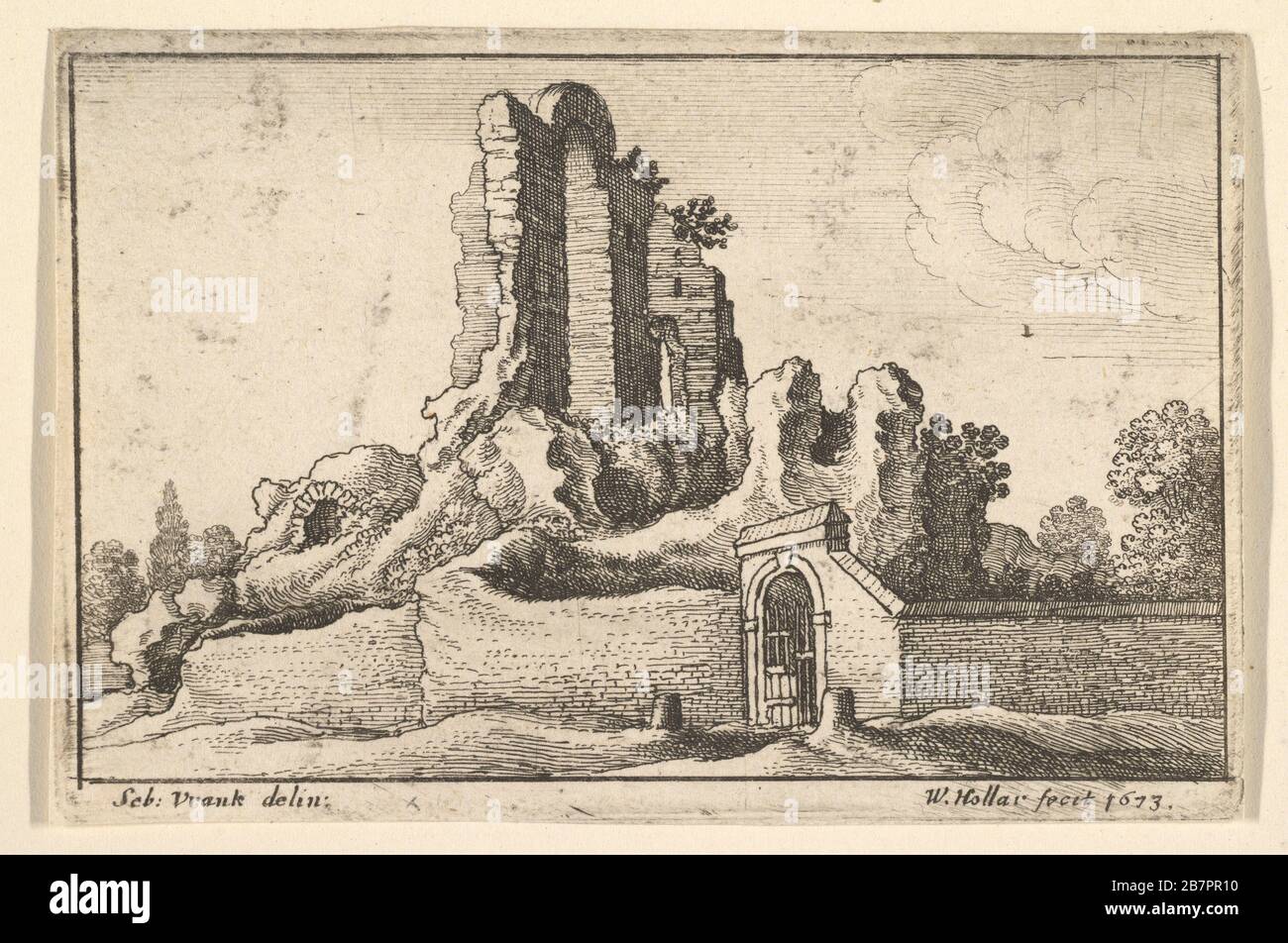 Ruderi e una porta sbarrata sul colle Esquilino a Roma, 1673. Foto Stock