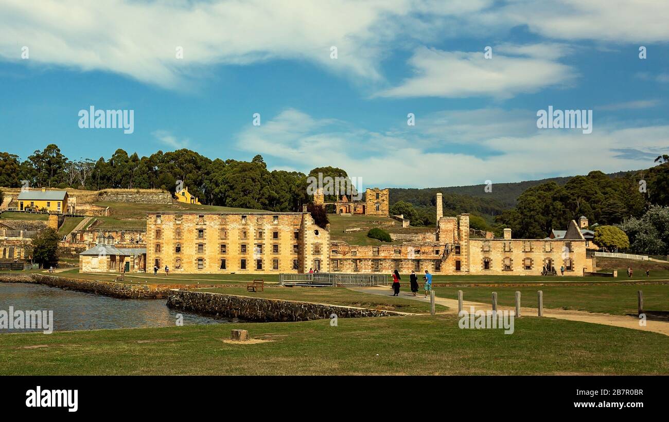 L'ex colonia penale di Port Arthur sulla penisola di Tasman dove i detenuti sono stati trasportati e ospitati in Australia, ora un'attrazione turistica. CIN Foto Stock
