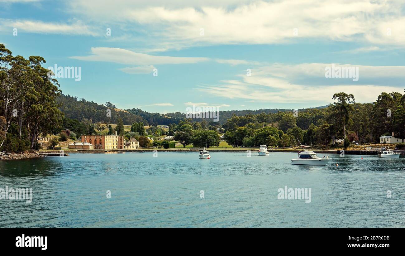 L'ex colonia penale di Port Arthur sulla penisola di Tasman dove i detenuti sono stati trasportati e ospitati in Australia, ora un'attrazione turistica. CIN Foto Stock
