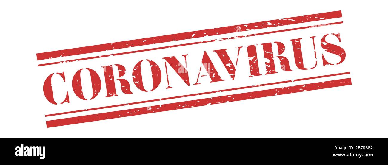 FRANCOBOLLO PER CORONAVIRUS, banner malattia da virus Corona 2019. Vintage Grunge segno in rosso inchiostro. Timbro di avvertenza per coronavirus Illustrazione Vettoriale