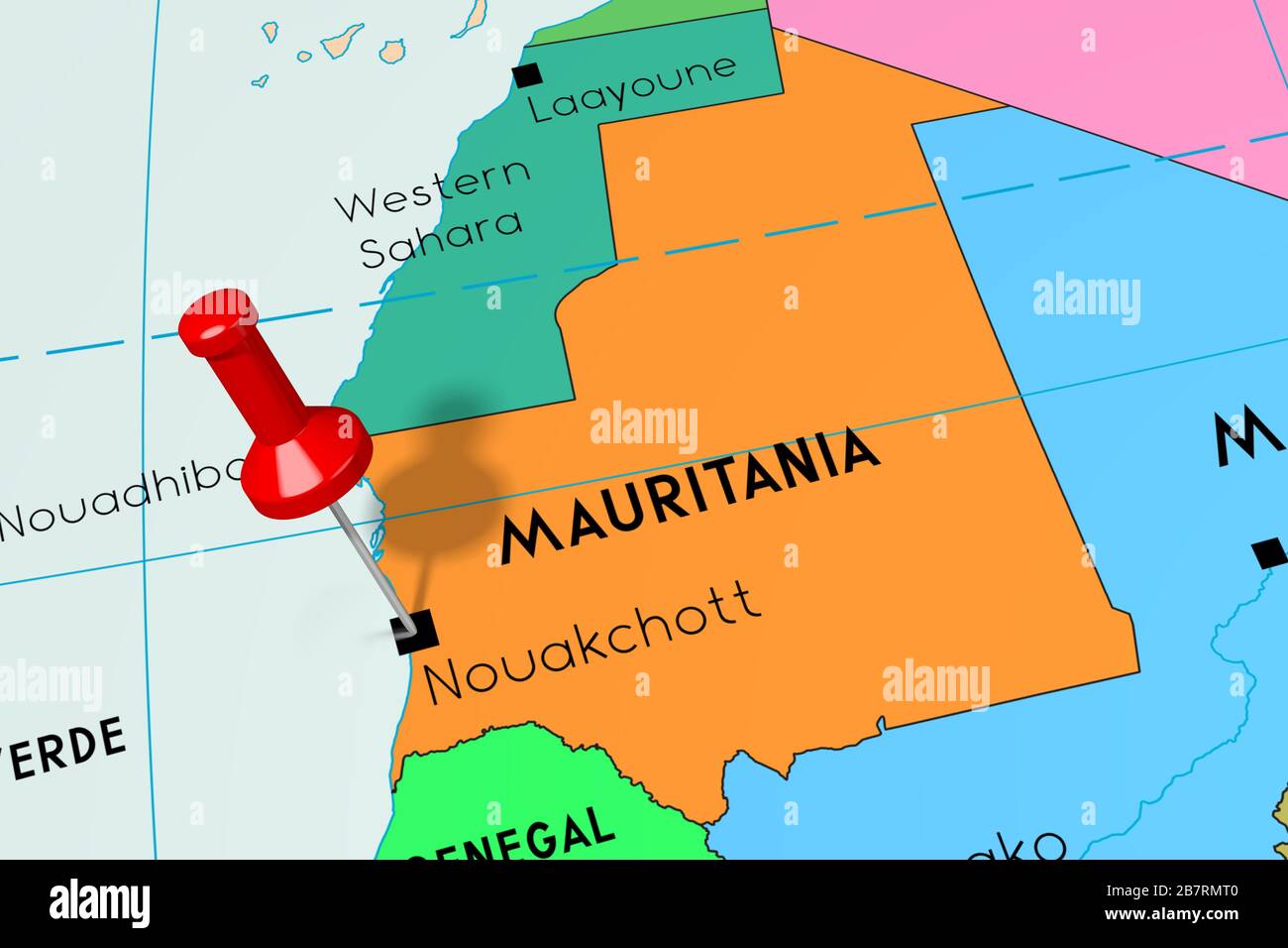 Mauritania, Nouakchott - capitale, imperniata sulla mappa politica Foto Stock