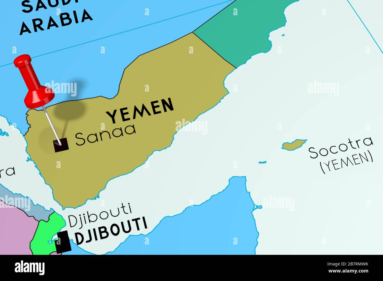 Yemen, capitale di Sanaa, è stato bloccato sulla mappa politica Foto Stock