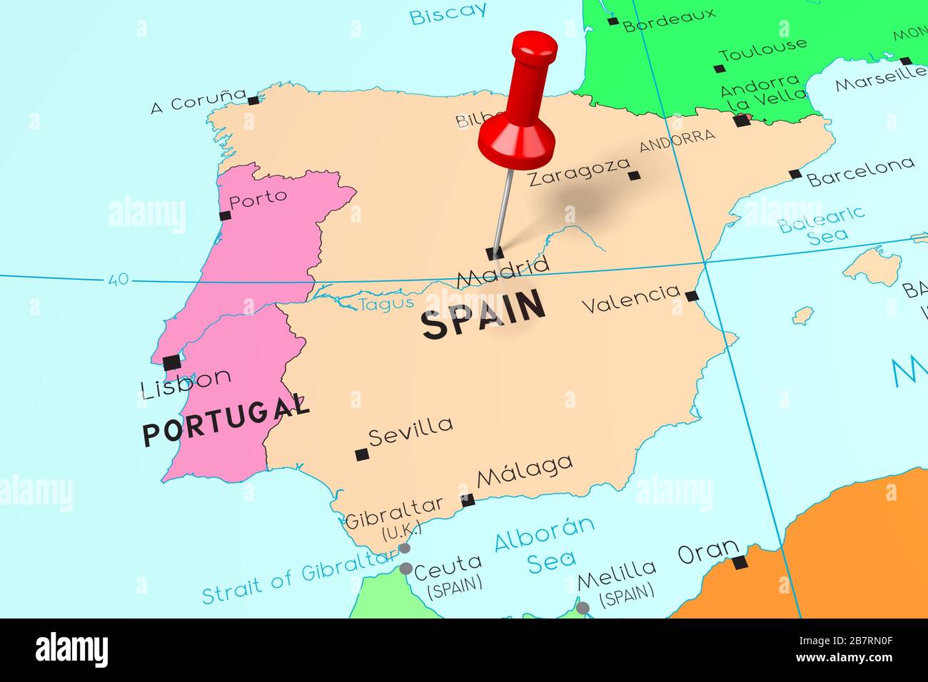 Spagna, Madrid - capitale, fissata sulla mappa politica Foto Stock