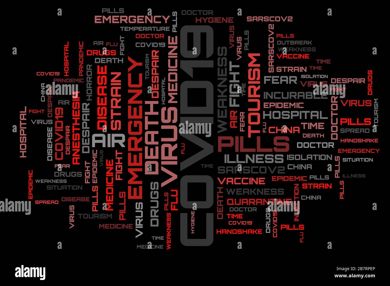 Red COVID-19 topic word cloud Foto Stock