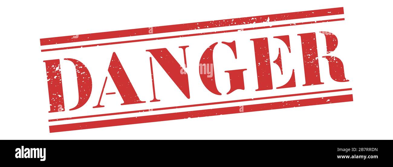 Timbro di pericolo. Banner vettoriale in difficoltà. Vintage Grunge in inchiostro rosso. eps 10 Illustrazione Vettoriale