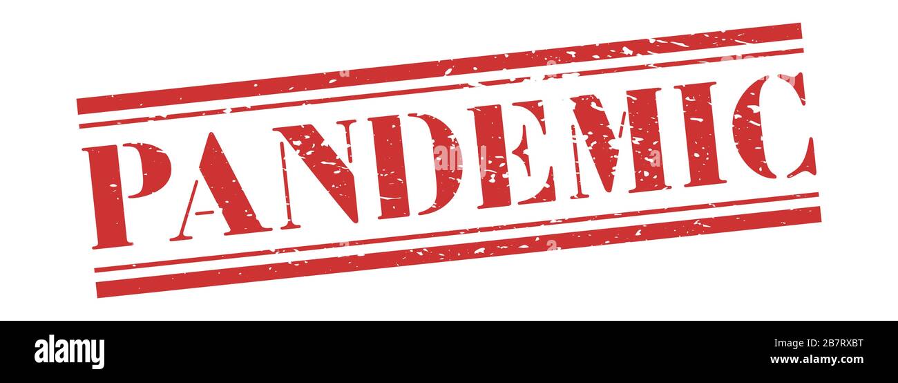 Timbro pandemico. Banner vettoriale in difficoltà. Vintage Grunge segno in rosso inchiostro. EPS 10 Illustrazione Vettoriale