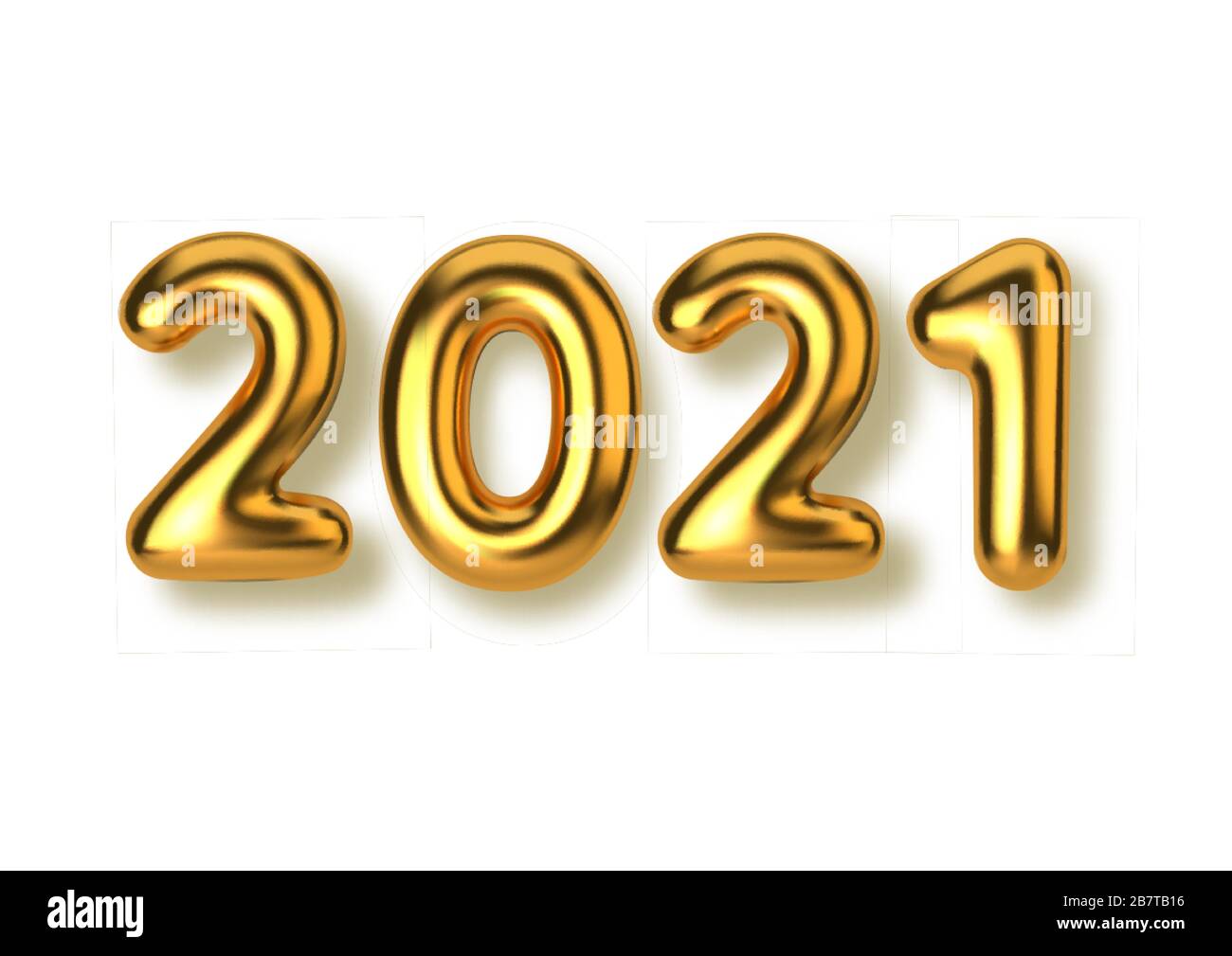 Felice anno nuovo 2021. Sfondo realistico testo dorato palloncini. Modello orizzontale per prodotti, pubblicità, banner Web, volantini, certificati e. Illustrazione Vettoriale