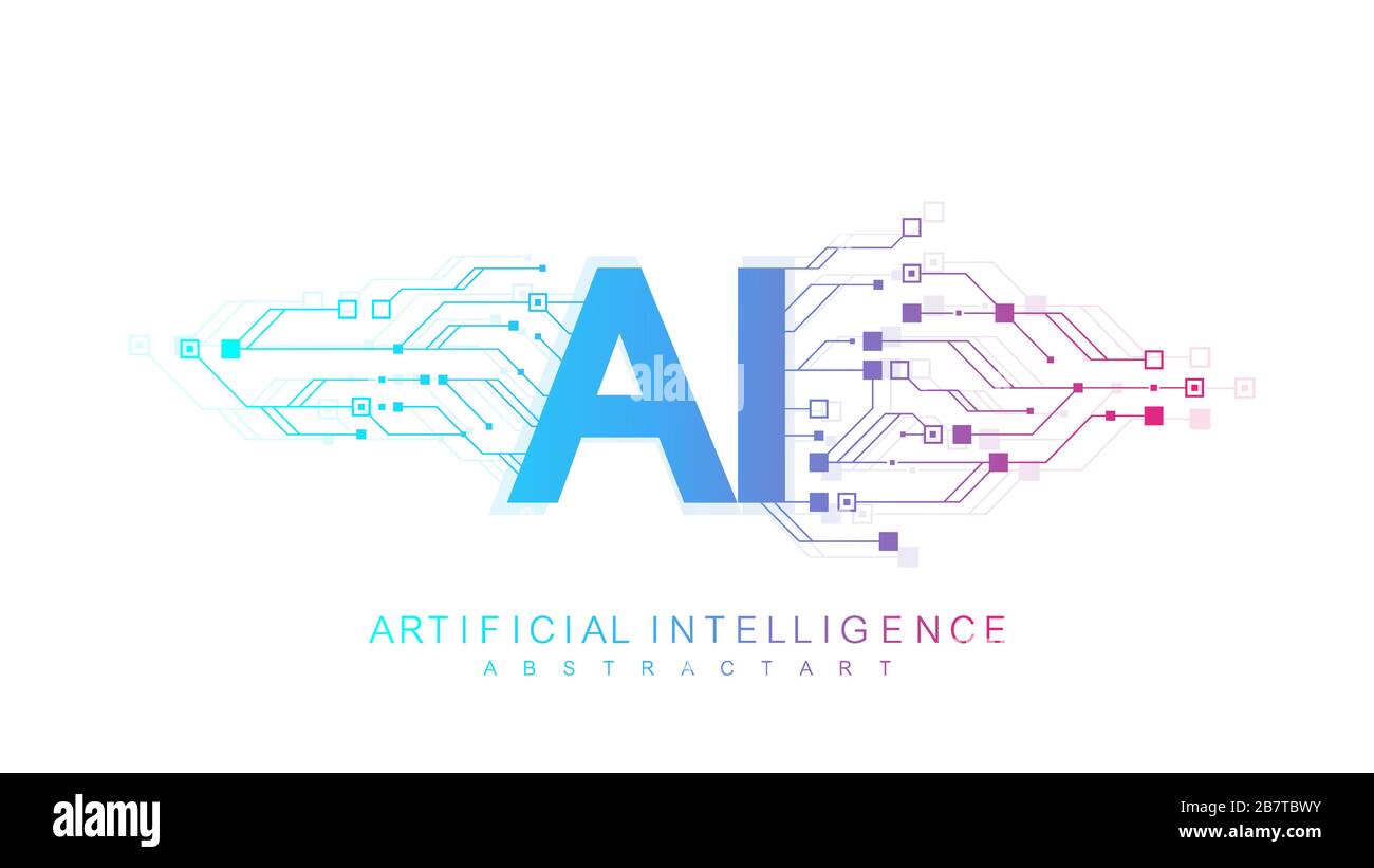 Logo di intelligenza artificiale, icona. Vector Symbol ai, concetto di rete neurale di blockchain di deep learning. Apprendimento automatico, intelligenza artificiale, ai. Illustrazione Vettoriale