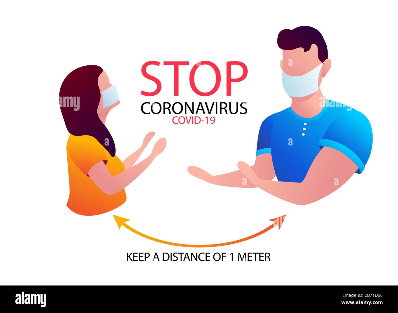 Distanziamento sociale, mantenere le distanze nella società pubblica per proteggere dal concetto di diffusione dell'epidemia di coronavirus COVID-19; Illustrazione Vettoriale