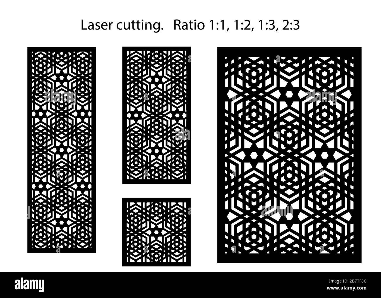 Set di pannelli vettoriali decorativi per taglio laser. Illustrazione Vettoriale