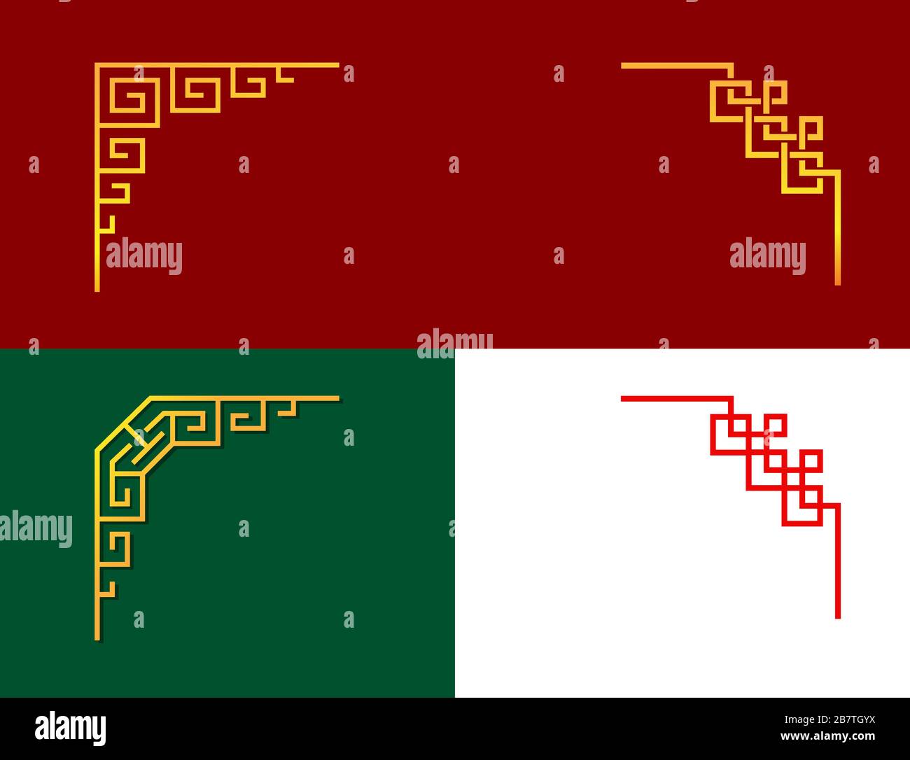 Set di angoli lineari cinesi per ornamento, arte vettoriale Illustrazione Vettoriale
