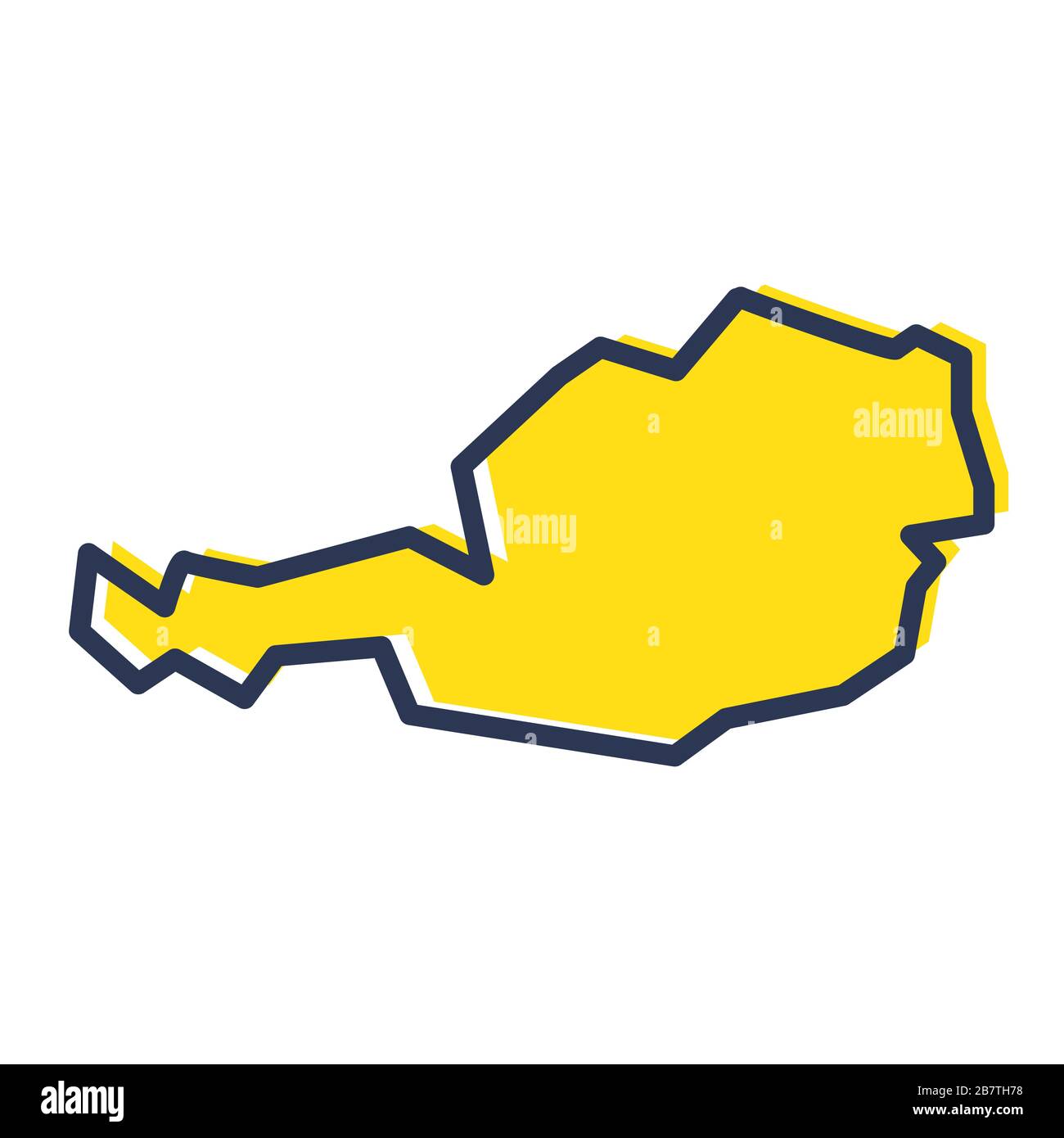 Semplice mappa di colore giallo stilizzato dell'Austria Illustrazione Vettoriale
