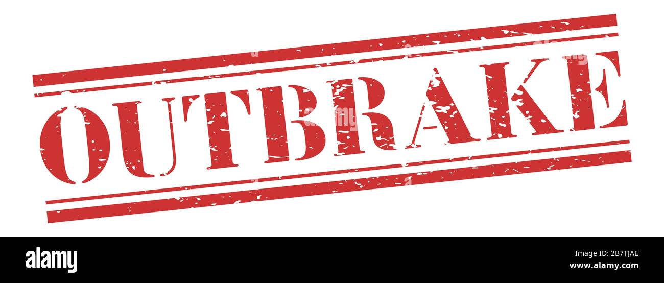 Timbro freno di uscita. Banner vettoriale in difficoltà. Virus Outbrake vintage Grunge segno in inchiostro rosso. Illustrazione Vettoriale