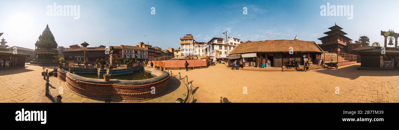 Panorama a 360 gradi di Piazza Patan Durbar in Nepal Foto Stock