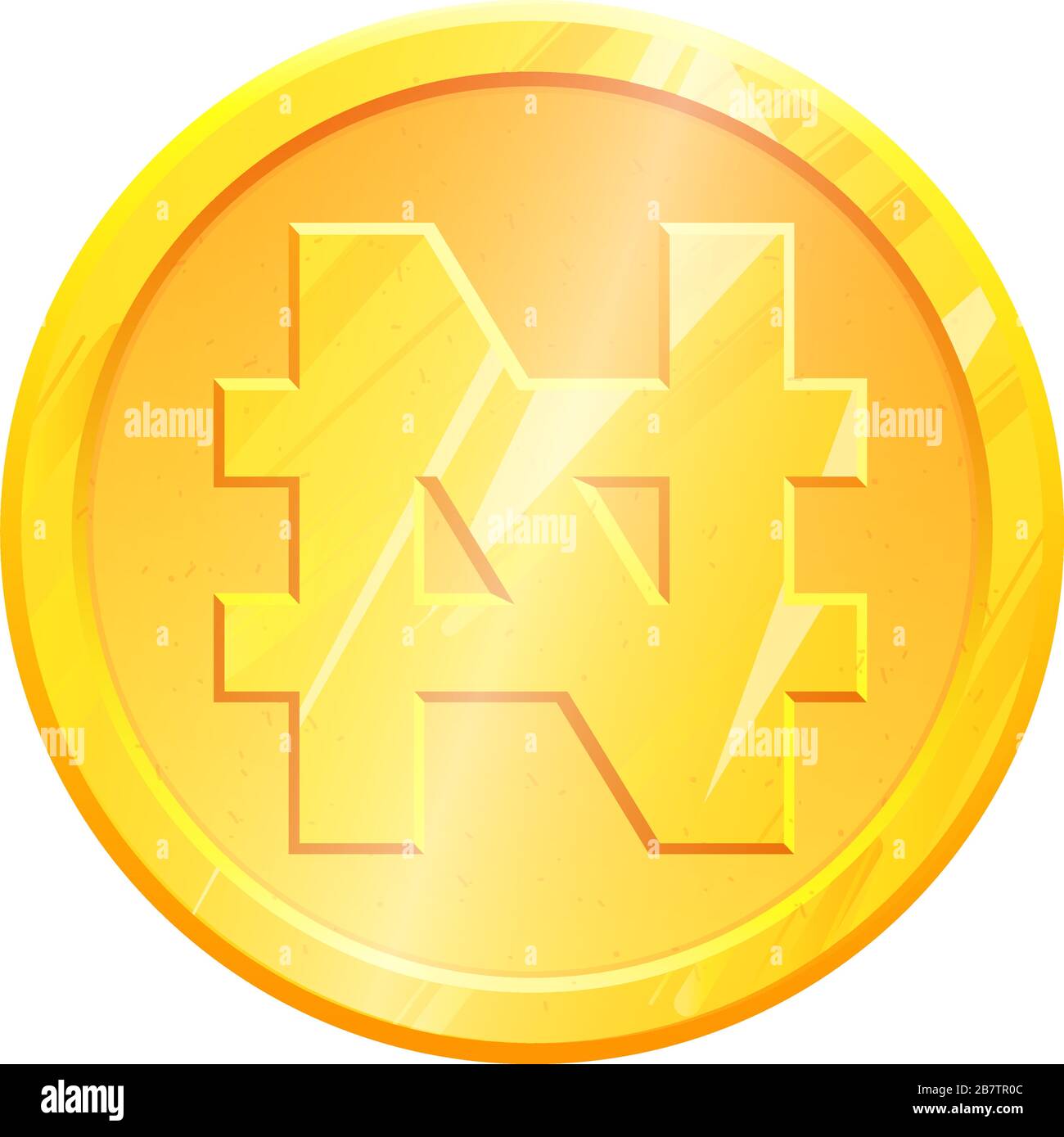 Simbolo NGN della moneta della naira d'oro su sfondo bianco. Concetto di investimento finanziario. Cambio valuta nigeriana Money banking illustrazione. Guadagni di reddito di affari. Vettore di azione di segno finanziario. Illustrazione Vettoriale